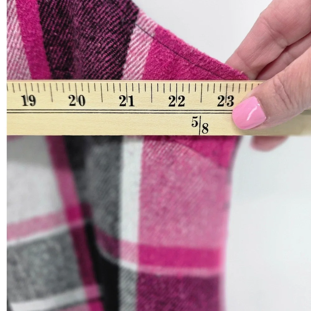 Women 2XL Pink Black White Plaid Button‎ Up Flannel Vest Sleeveless Shacket Cozy